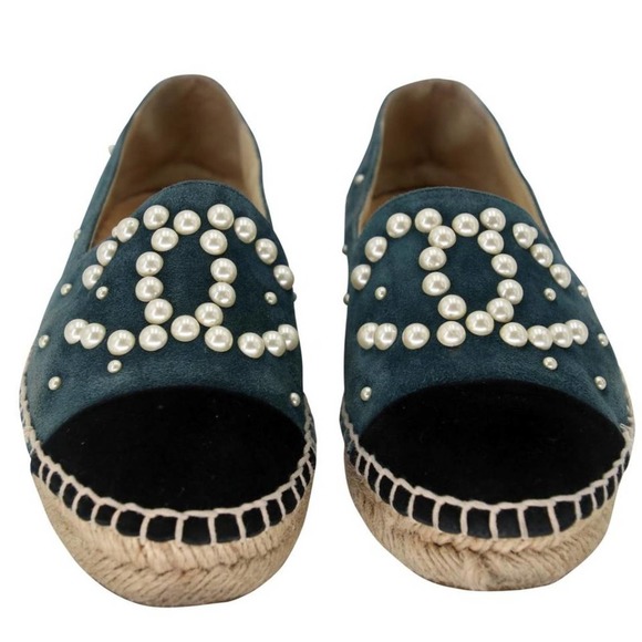 Chanel Espadrille 35 Suede and Pearl Cc Flats CC-S0207P-C019 - Picture 3 of 11